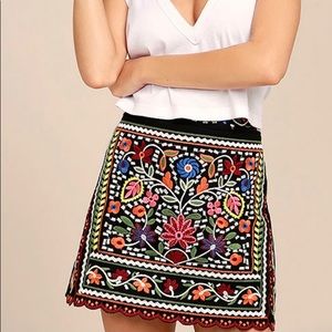 Don't Stop the Party Black Embroidered Mini Skirt